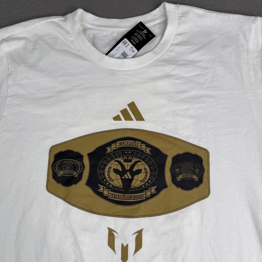Adidas Shirt Mens Large White Messi Campeon de America 2024 Graphic Soccer Tee
